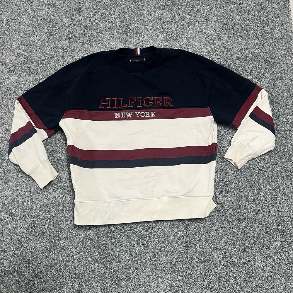Tommy Hilfiger Archive Fit Crewneck Sweatshirt Colorblock Logo Mens M 78JB602